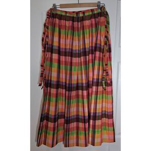 Womens large psychedelic handmade long maxi skirt orange green with pockets